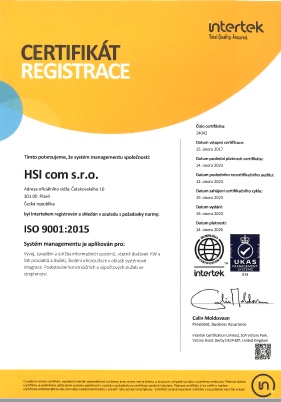 Společnost HSI com s.r.o. obhájila svůj systém kvality